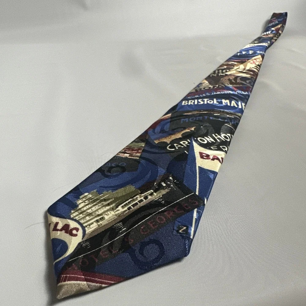 Vintage Surrey Travel Postcard Novelty Tie Europe Monte Carlo Rome St Moritz USA